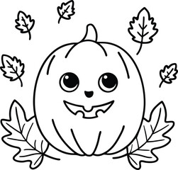 Adorable Pumpkin Ghost Character with Autumn Leaves Cartoon Illustration