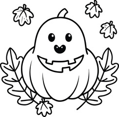 Adorable Pumpkin Ghost Character with Autumn Leaves Cartoon Illustration
