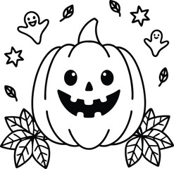 Adorable Pumpkin Ghost Character with Autumn Leaves Cartoon Illustration