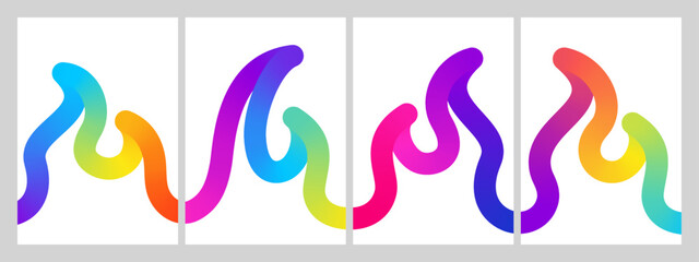 Naklejka premium Bright waves with rainbow gradients on white background. Abstract modern design elements for posters, banners, cards