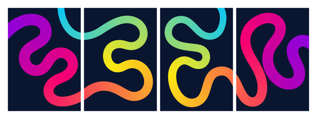 Colorful gradient abstract backgrounds with smooth 3D lines artistic vector compositions for stylish prints and postcards