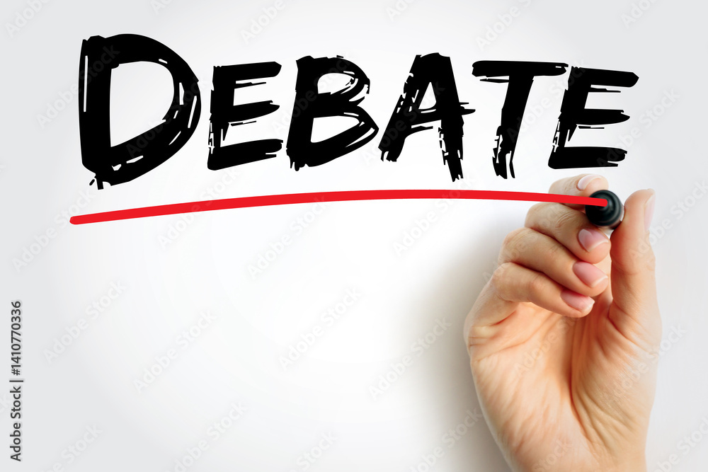 Wall mural debate - process that involves formal discourse on a particular topic, text concept for presentation