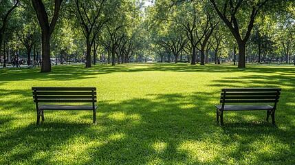 Fototapeta premium Serene Park Landscape with Benches