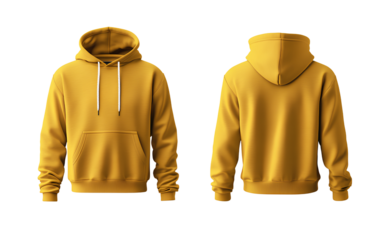 a plain yellow hoodie, front and back view, transparent background, high resolution