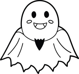 Cute Vampire Ghost Character in Halloween Cloak Cartoon Illustration