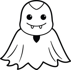 Cute Vampire Ghost Character in Halloween Cloak Cartoon Illustration