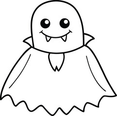 Cute Vampire Ghost Character in Halloween Cloak Cartoon Illustration