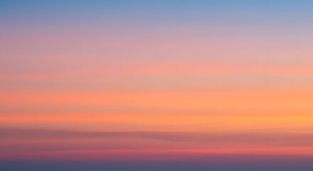 Colorful pastel sunset sky with soft gradient hues of orange, pink, and blue, tranquil and serene atmosphere, minimalistic natural background at dusk