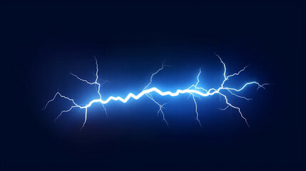 Powerful electric blue lightning bolt flashes bright in the dark night sky during a dangerous thunderstorm