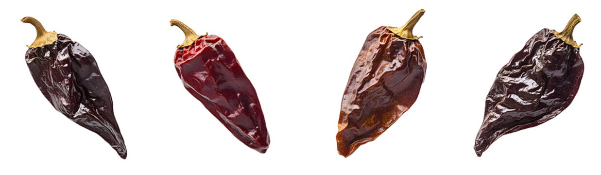 Set of Dried Chipotle chili pepper isolated on a white background.