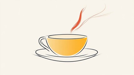 Steaming Hot Beverage in a Yellow Cup with Minimalist Design for Culinary and Relaxation Themes