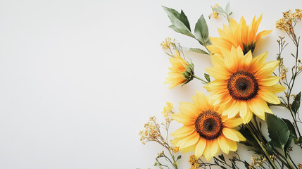 watercolor botanical Sunflower flowers texture template background.Elegant wedding invitation card background . Minimal hand painted Design for wedding or Valentine's Day