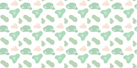 scatter seamless pattern with dove footprints and abstract fluid shapes. repeat background design for textile, fabric, wallpaper and other