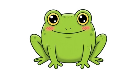 Obraz premium Cartoon frog with oversized eyes and blushing cheeks, white background