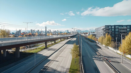 Fototapeta premium Empty City Highway Overpass View On Sunny Day