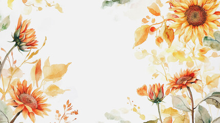 watercolor botanical Sunflower flowers texture template background.Elegant wedding invitation card background . Minimal hand painted Design for wedding or Valentine's Day