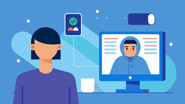 A security camera capturing a persons face and matching it with a prerecorded biometric template to confirm their identity.. Vector illustration