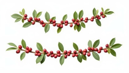 Obraz premium Red Coffee Berries on Branch with Green Leaves