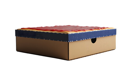 A freshly prepared pizza in a delivery box ready for takeout or home delivery featuring a vib