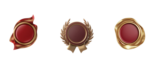 Vintage red and gold badges with elegant and ornate designs 3d 