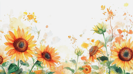 watercolor botanical Sunflower flowers texture template background.Elegant wedding invitation card background . Minimal hand painted Design for wedding or Valentine's Day