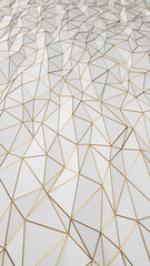 The white and gold 3D abstract vertical background is perfect for a presentation template. The abstract background features a parametric low-poly triangle design. 3d rendering illustration not AI