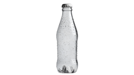 A transparent glass bottle with condensation ideal for beverage and refreshment themes