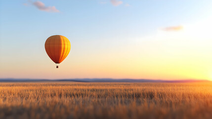 Naklejka premium Pixel Art Hot Air Balloon Over Wheat Field At Sunset