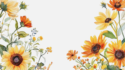 watercolor botanical Sunflower flowers texture template background.Elegant wedding invitation card background . Minimal hand painted Design for wedding or Valentine's Day