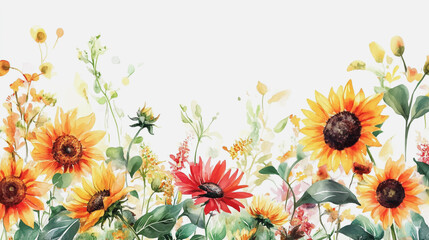 watercolor botanical Sunflower flowers texture template background.Elegant wedding invitation card background . Minimal hand painted Design for wedding or Valentine's Day