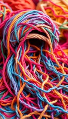 Colorful yarn overflowing from a bobbin, tangled threads, crochet, knitting supplies, knitting yarn, hobby, knitting