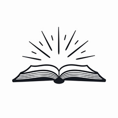 Icon of an open book with rays of light emerging  
