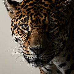 Obraz premium A solitary jaguar emerging from morning mist in a tropical forest — backlit by the rising sun, creating a dramatic, mysterious wildlife silhouette.