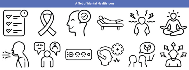 Mental Health Line Editable Icons set. Vector illustration in modern thin line style of psychology related icons: mental disorders, therapy, human emotions, and more. Pictograms and infographics