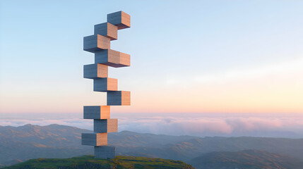 Abstract Modern Architecture Structure In Mountains Sunrise View