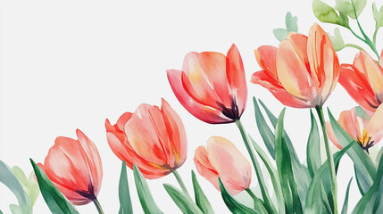 Naklejka premium watercolor botanical Tulip flowers texture template background.Elegant wedding invitation card background . Minimal hand painted Design for wedding or Valentine's Day 