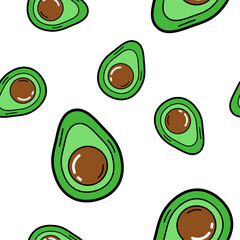 Seamless avocado fruit pattern. Design for kitchen textile, funny vector illustration.