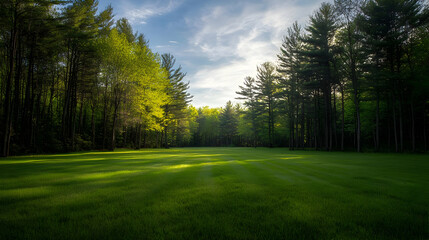 Obraz premium Sunlight Dappled Meadow Between Trees