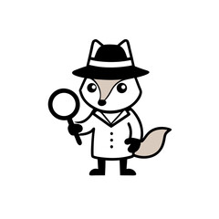 fox wearing a detective hat, holding a magnifying glass