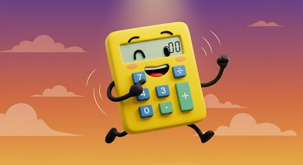Happy Calculator Running Illustration Finance Concept