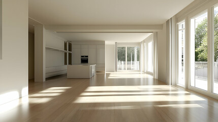 Fototapeta premium Spacious Modern Open-Plan Interior With Light Sunlight