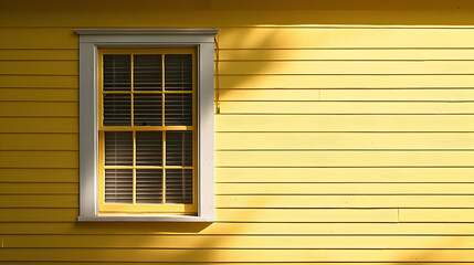 Fototapeta premium Yellow House Exterior With Window And Sunlight