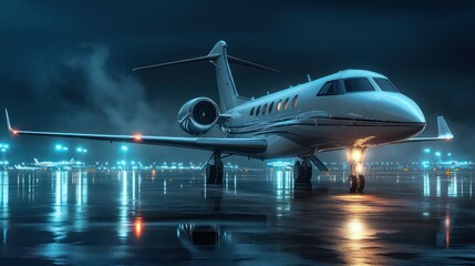Fototapeta premium Private jet on futuristic airport night scene