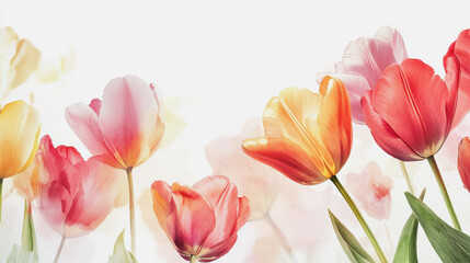 Fototapeta premium watercolor botanical Tulip flowers texture template background.Elegant wedding invitation card background . Minimal hand painted Design for wedding or Valentine's Day