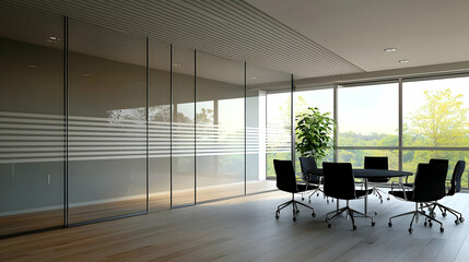 Fototapeta premium Modern Meeting Room With Glass Partitions And Wood Floors
