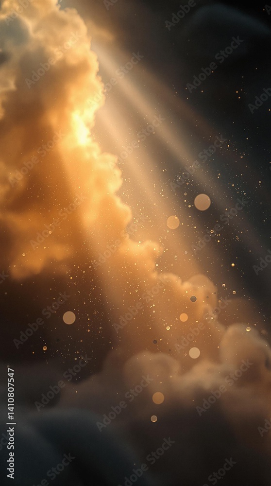 Poster dramatic sky with clouds and rays of light shining through.