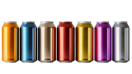 Colorful Aluminum Cans in a Row Vibrant Shiny and Reflective Beverage Containers for Marketi