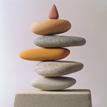 Spa stones form balanced pyramids.