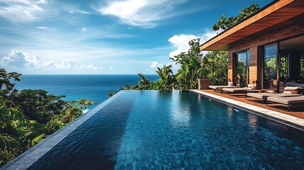 Obraz premium Luxury Villa Infinity Pool Overlooking Ocean