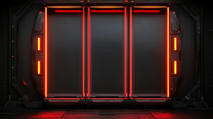 Futuristic sci fi facility with glowing red pods in a dark industrial setting, cyberpunk atmosphere and gritty textures.